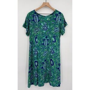 Rainbow Jo Dress Womens Large Green Blue Sea Turtle Hawaiian Beach Shift Aloha